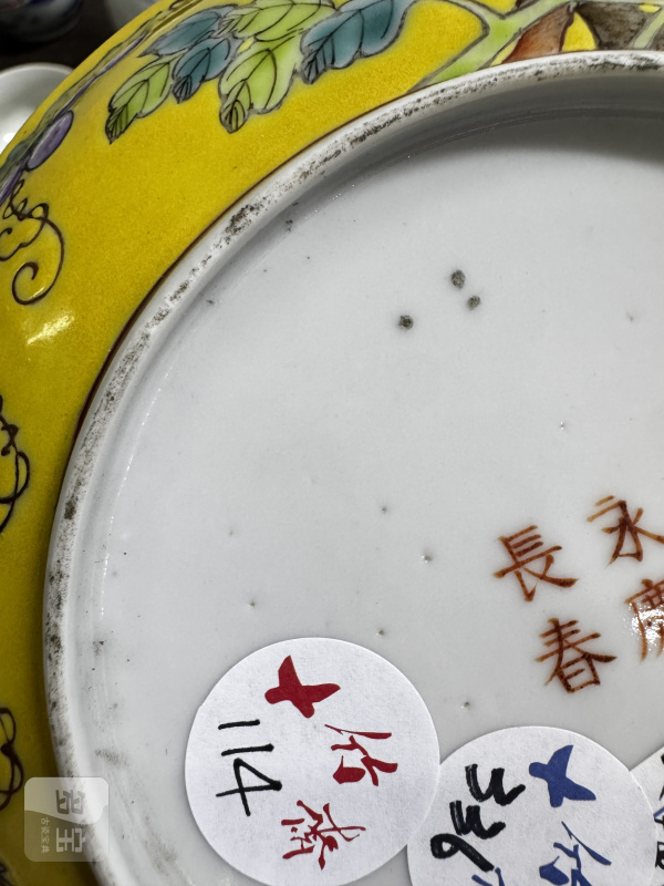清 黄地粉彩花鸟纹盘 - 图16